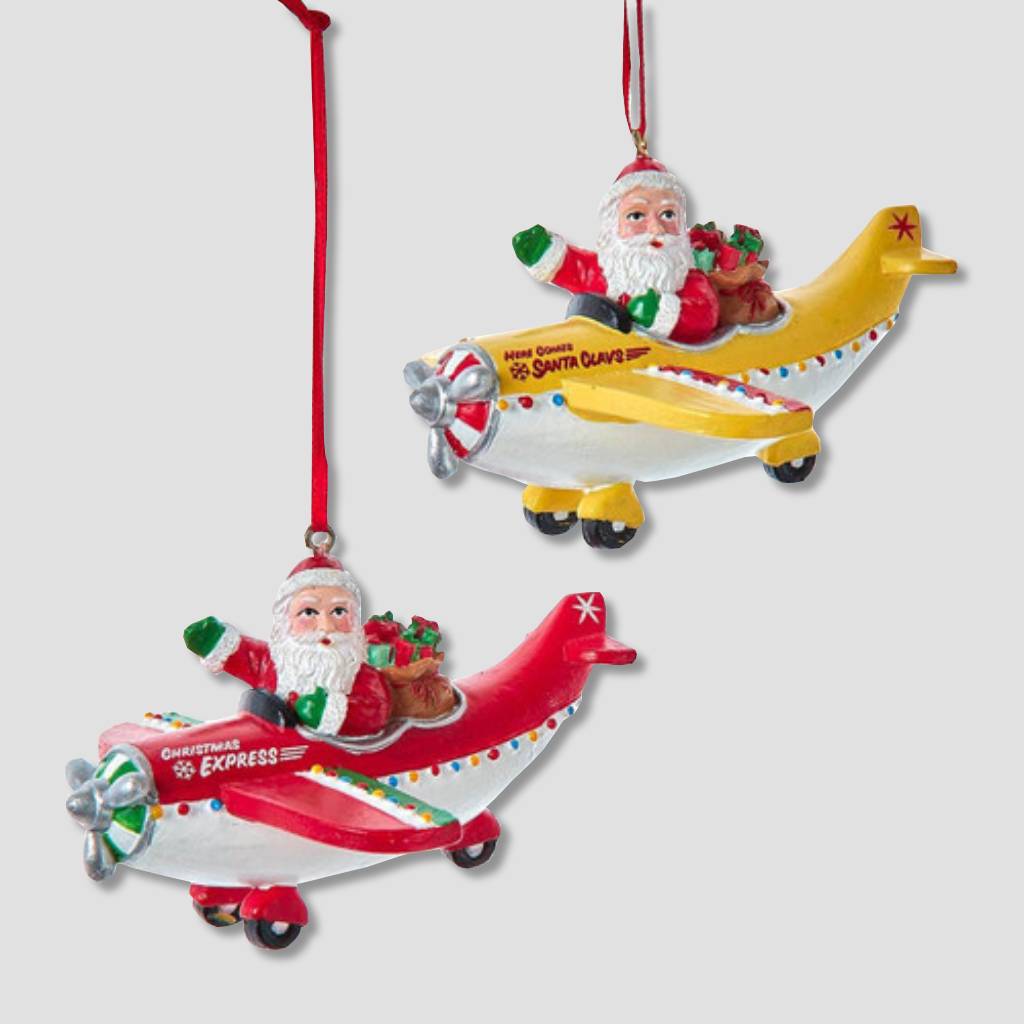 Santa in Airplane Ornament